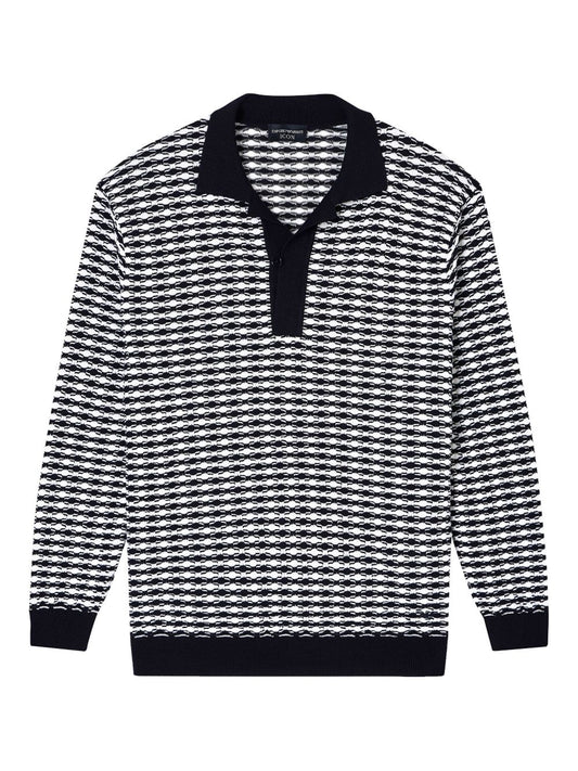Emporio Armani Icon embossed stitch virgin wool polo neck sweater