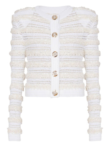 Balmain Long-sleeved tweed-effect knit cardigan