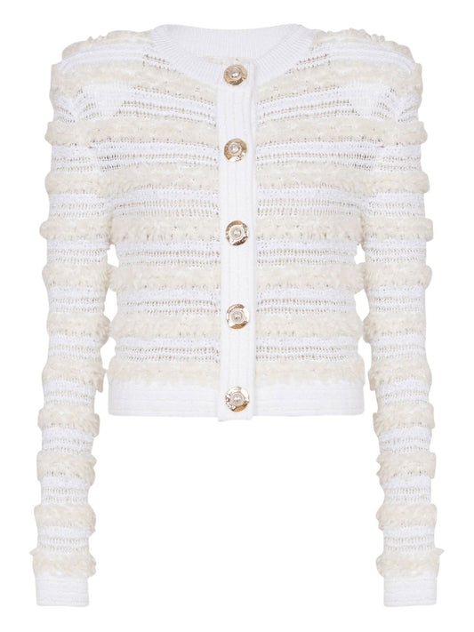 Balmain Long-sleeved tweed-effect knit cardigan