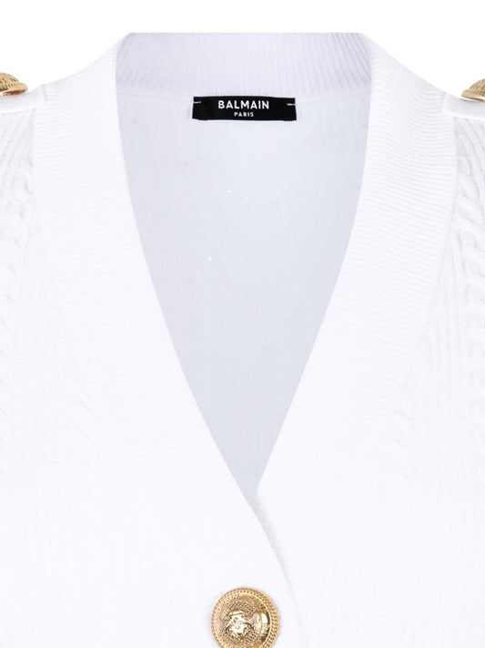 Balmain Button-Trim Cable-Knit Cardigan