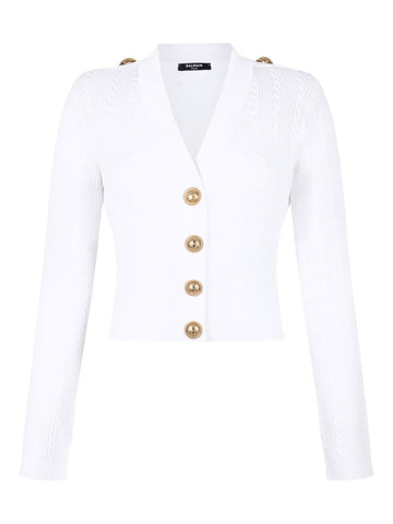 Balmain Button-Trim Cable-Knit Cardigan