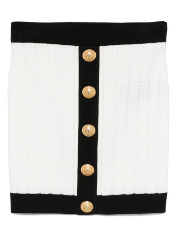 Balmain Button-embellished ribbed-knit mini skirt