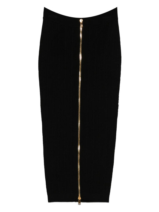 Balmain Cable-knit button-front midi fitted skirt