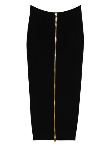 Balmain Cable-knit button-front midi fitted skirt