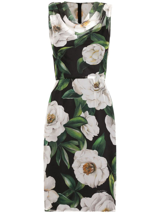 Dolce & Gabbana Gardenia-print chiffon midi dress