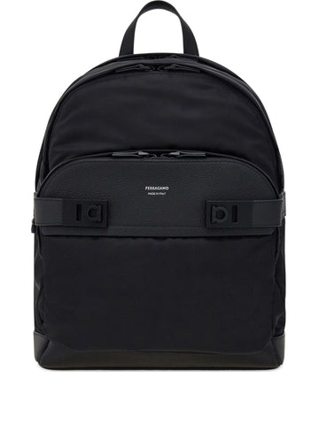 Ferragamo Men's Black Twins Nylon Backpack