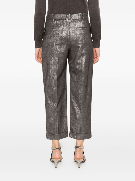 Brunello Cucinelli Pleat-detail metallic trousers