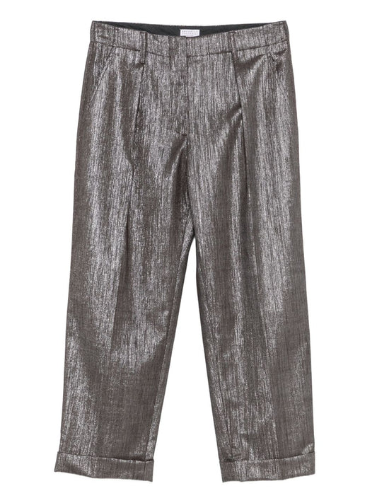 Brunello Cucinelli Pleat-detail metallic trousers