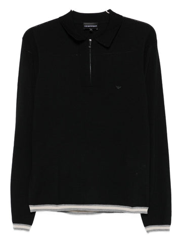 Emporio Armani Zip-up polo neck sweater in shaved virgin wool