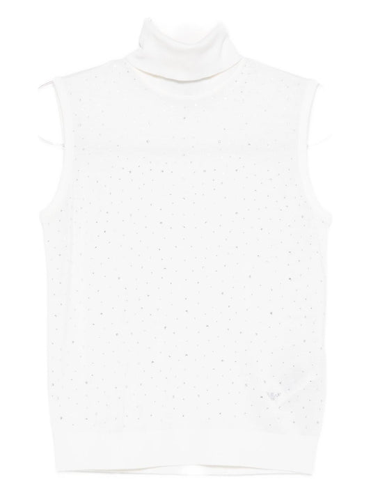 Emporio Armani Turtleneck top in shaved virgin wool with micro rhinestones