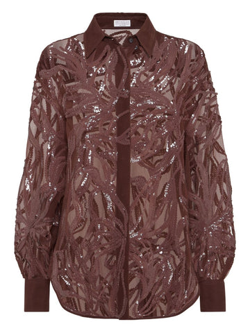Brunello Cucinelli Crispy silk shirt with dazzling floral embroidery