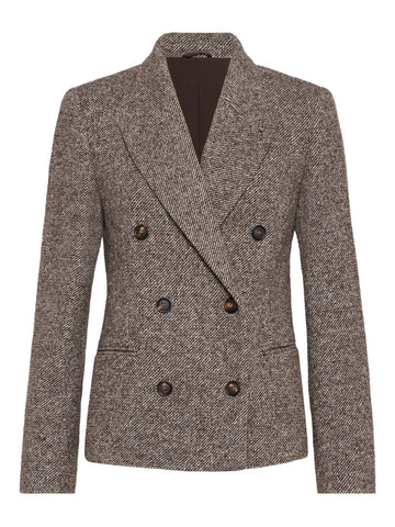 Brunello Cucinelli Virgin wool and silk mélange diagonal blazer with monili