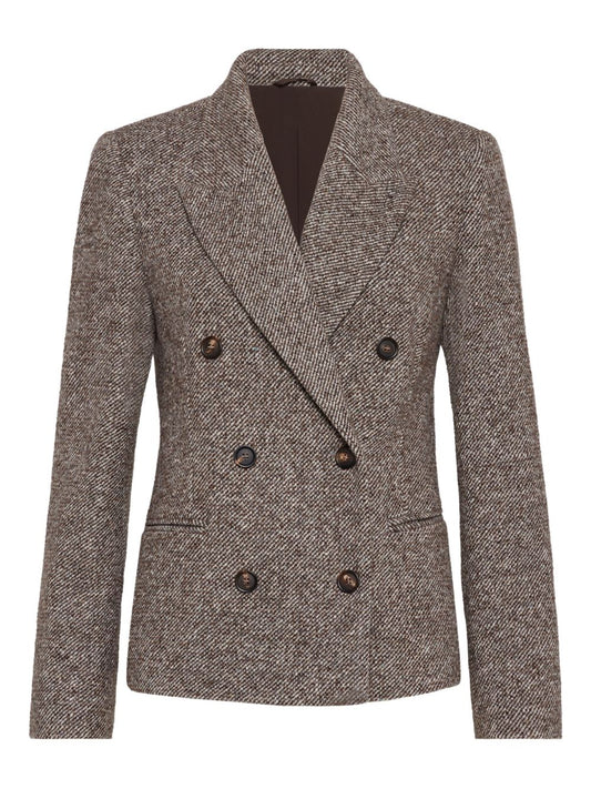 Brunello Cucinelli Virgin wool and silk mélange diagonal blazer with monili