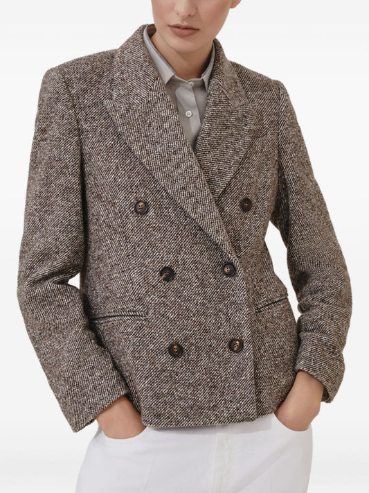 Brunello Cucinelli Virgin wool and silk mélange diagonal blazer with monili