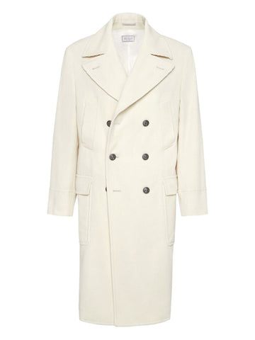 Brunello Cucinelli One-and-a-half-breasted coat in wide cashmere corduroy with patch pockets and metal buttons