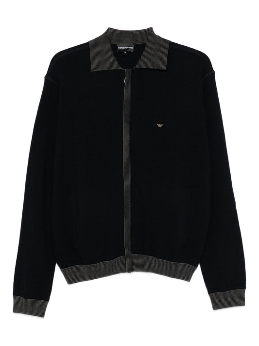 Emporio Armani Ribbed-trimmed zip-up cardigan