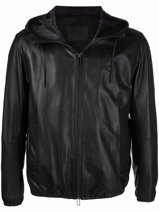 Emporio Armani Lambskin hooded jacket drawstring
