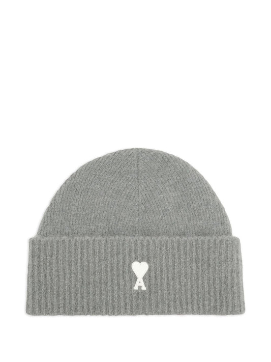 Ami Paris Grey Alpaca Striped Ami De Coeur Beanie
