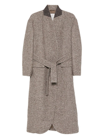 Brunello Cucinelli Coat in diagonal melange virgin wool and silk with belt and monili