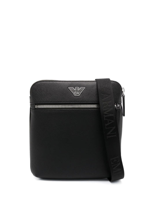 Emporio Armani Flat shoulder bag in regenerated saffiano leather with ASV eagle plaque