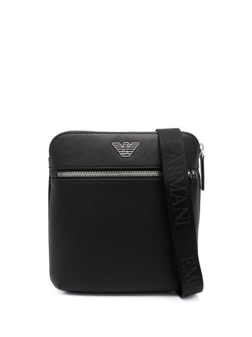 Emporio Armani Flat shoulder bag in regenerated saffiano leather with ASV eagle plaque