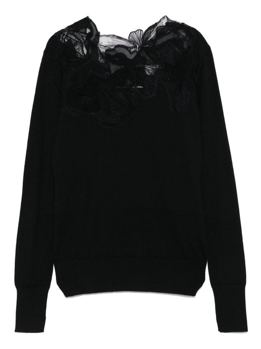 Ermanno Scervino Floral-lace neckline sweater