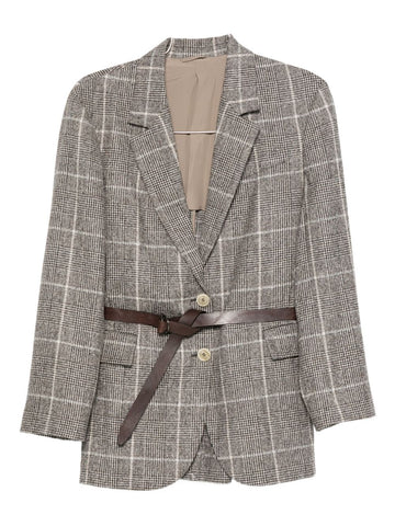 Brunello Cucinelli Check belted blazer