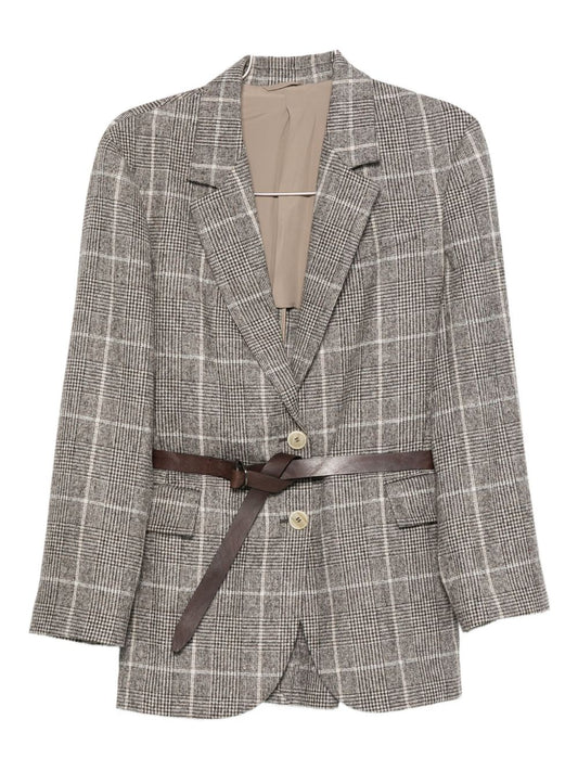 Brunello Cucinelli Check belted blazer