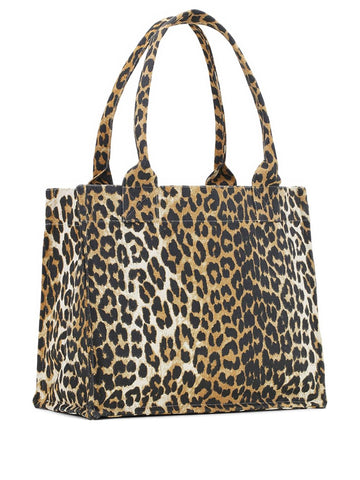 Ganni Leopard-print canvas tote bag
