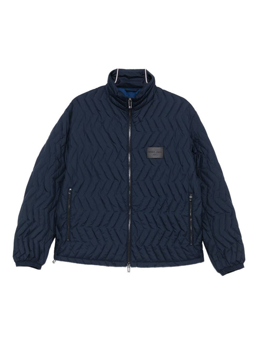 Emporio Armani Full-zip down jacket in chevron quilted ripstop nylon