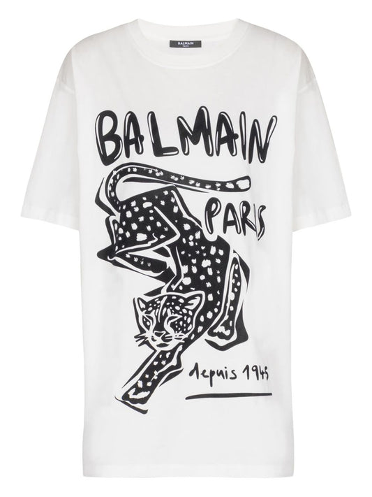Balmain Short-sleeved T-shirt with leopard print