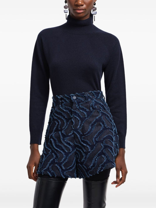 Emporio Armani Fringed embossed jacquard denim shorts