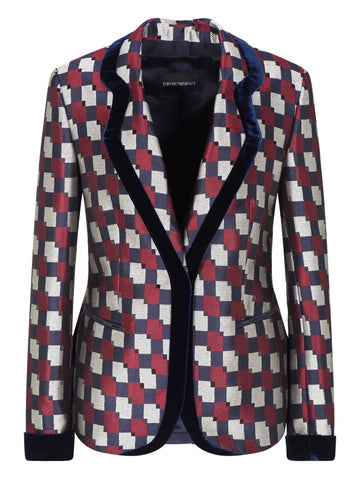 Emporio Armani Geometric jacquard blazer with velvet details