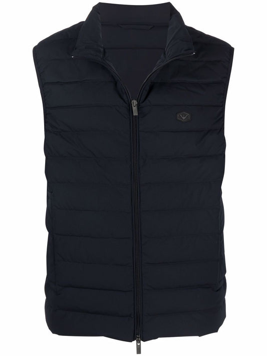 Emporio Armani Full-zip, sleeveless quilted nylon down jacket with eagle logo patch