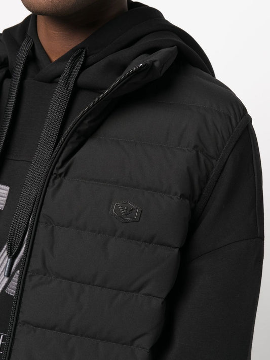 Emporio Armani Full-zip, sleeveless quilted nylon down jacket with eagle logo patch