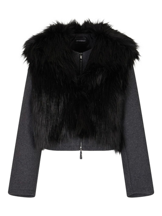 Emporio Armani Polygon capsule collection two-in-one wool cloth jacket with faux fur gilet