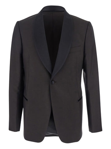 Emporio Armani Single-breasted jacket in fresh combed virgin wool with satin shawl lapels