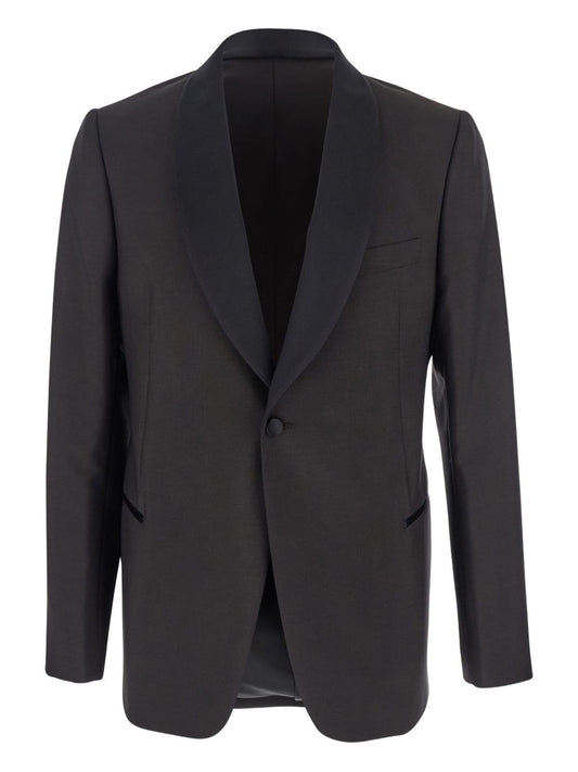 Emporio Armani Single-breasted jacket in fresh combed virgin wool with satin shawl lapels