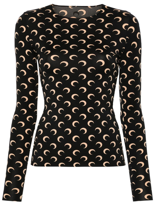 Marine Serre Recycled Moon Jersey SS Highneck Top