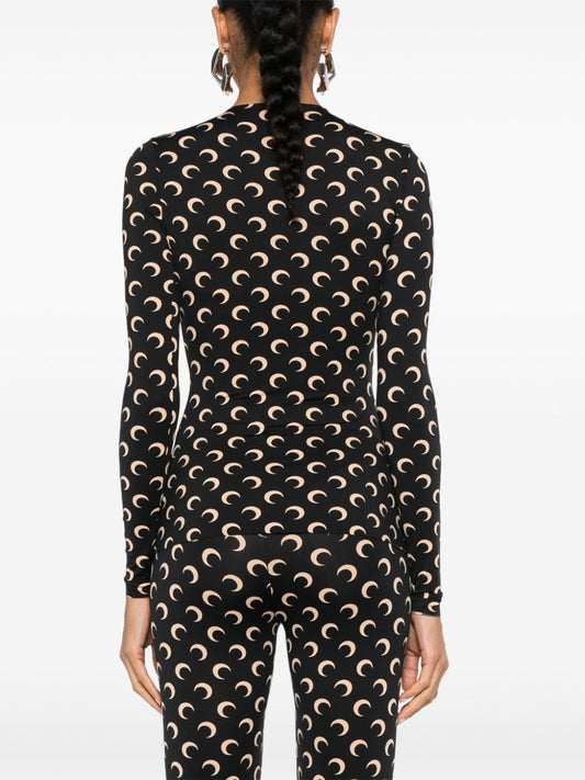 Marine Serre Recycled Moon Jersey SS Highneck Top