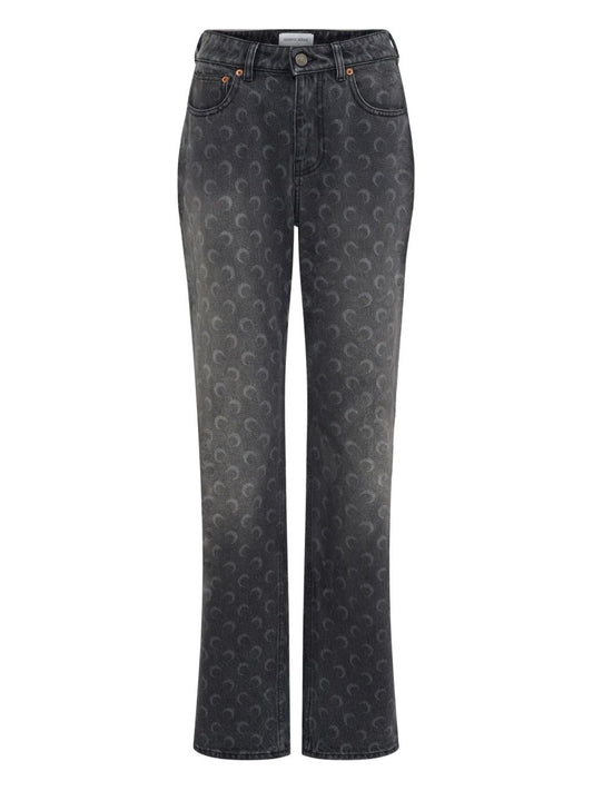 Marine Serre Moon Laser Grey Wash Denim Straight Jeans