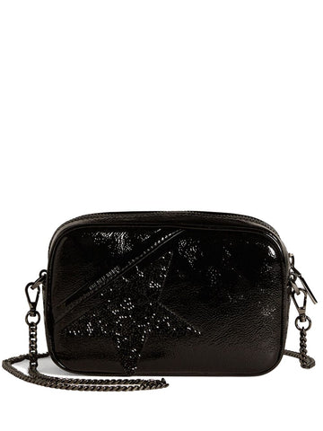 Golden Goose Mini Star Bag In Black Leather With Swarovski Crystal Star
