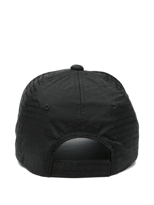 Emporio Armani Baseball Hat In Jacquard Nylon With All-Over Lettering Logo