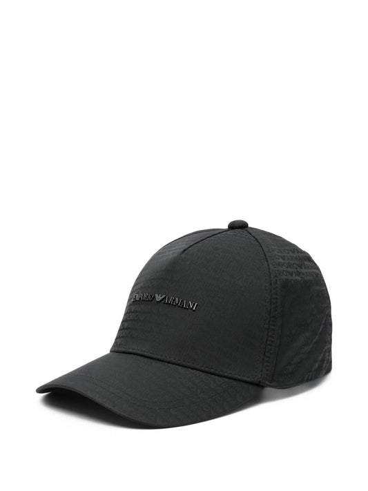 Emporio Armani Baseball Hat In Jacquard Nylon With All-Over Lettering Logo