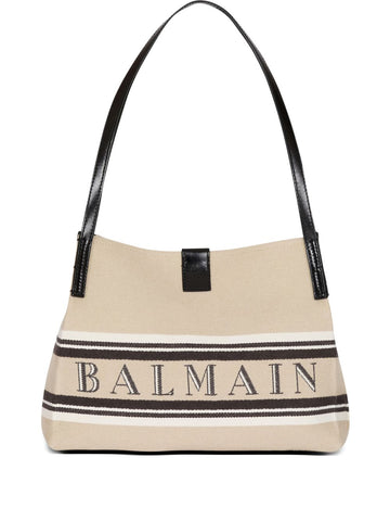 Balmain Medium Release Shopper Bag In Canvas And Calfskin