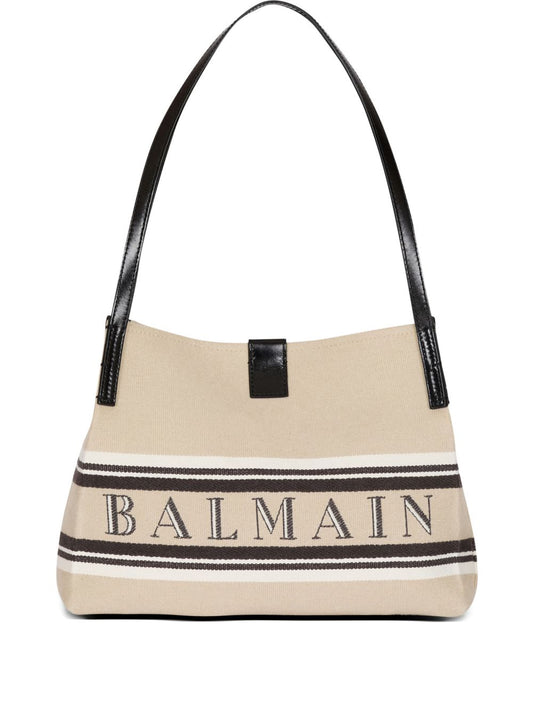 Balmain Medium Release Shopper Bag In Canvas And Calfskin