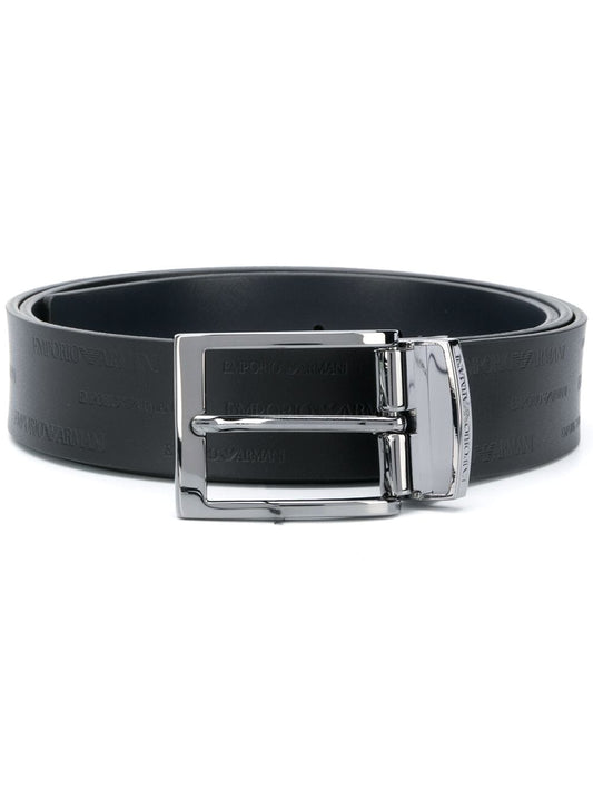 Emporio Armani Exclusive Reversible Leather Belt With All-Over Embossed Lettering