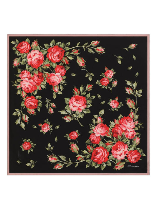Dolce & Gabbana- Dolce & Gabbana Roses Bouquet Print Silk Foulard.