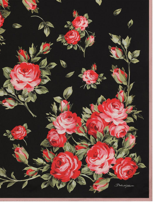 Dolce & Gabbana- Dolce & Gabbana Roses Bouquet Print Silk Foulard.