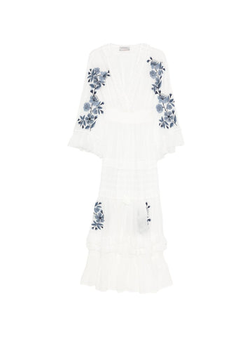 Ermanno Firenze V-neck tiered skirt short sleeves Embroidered maxi dress